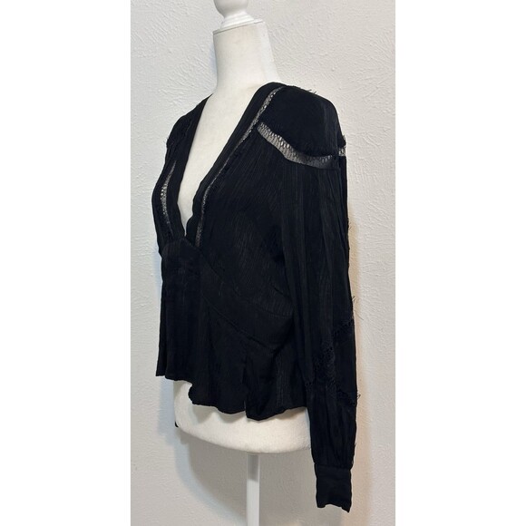IRO Paris Size 40 US 8 Black Lace Pleated Crepe The Chine Blouse Boho Minimalist - Picture 9 of 16
